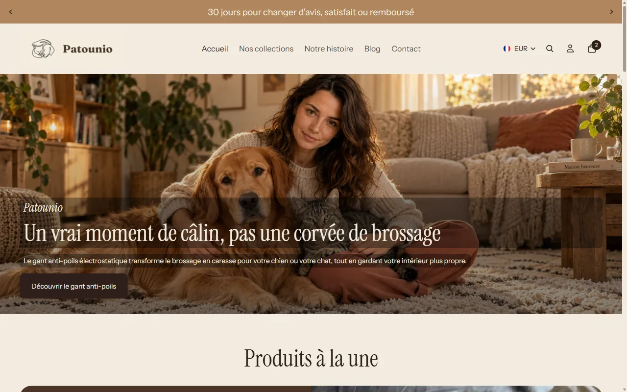 Page d'accueil de la boutique Patounio